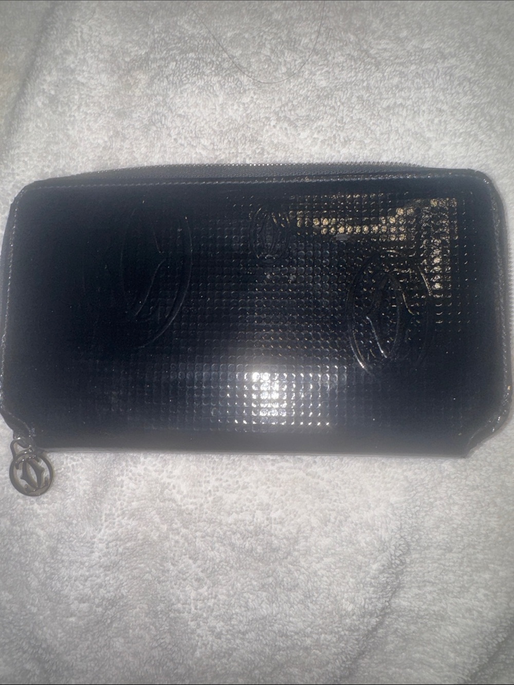 Cartier Black Gloss Textured Zip Wallet